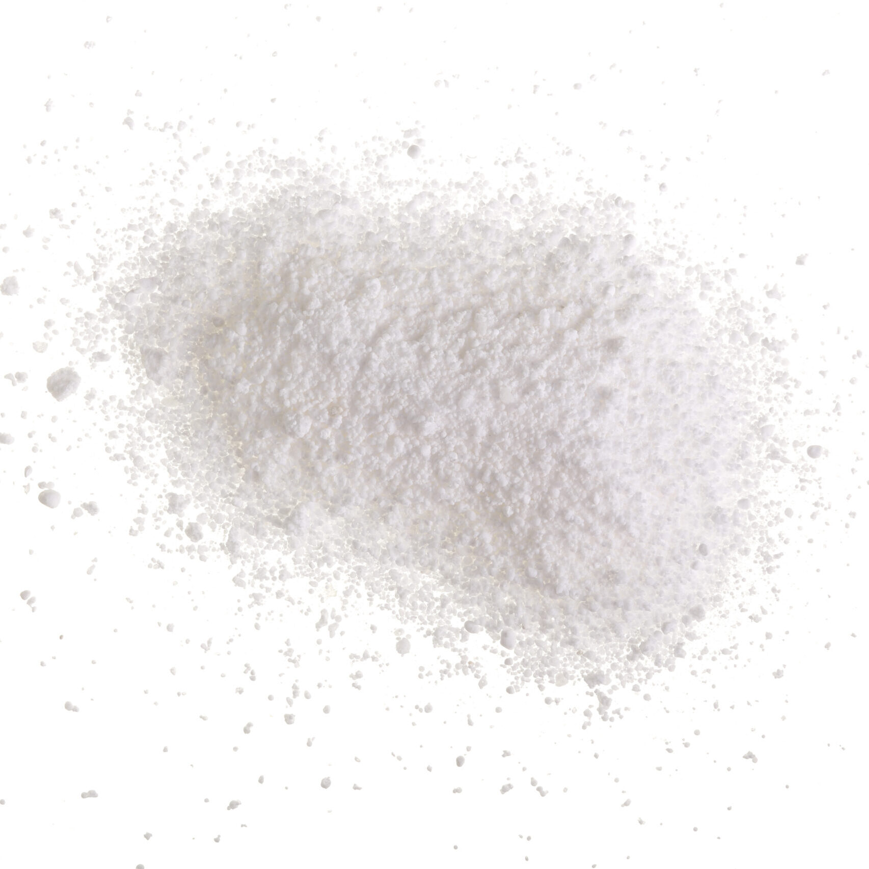 Washing powder isolated on white background. Top view. Flat lay.